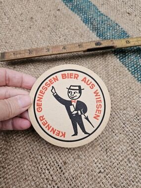 Vintage Round Beer Coaster Wiesener Bier with Red and Black Graphics German